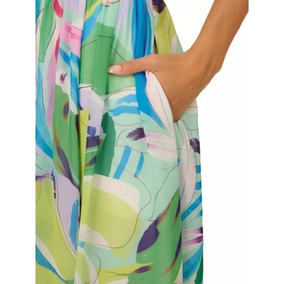 Aidan By Adrianna Papell Printed Chiffon Maxi Dress Multicolor Womens Size 8 - Picture 5 of 11